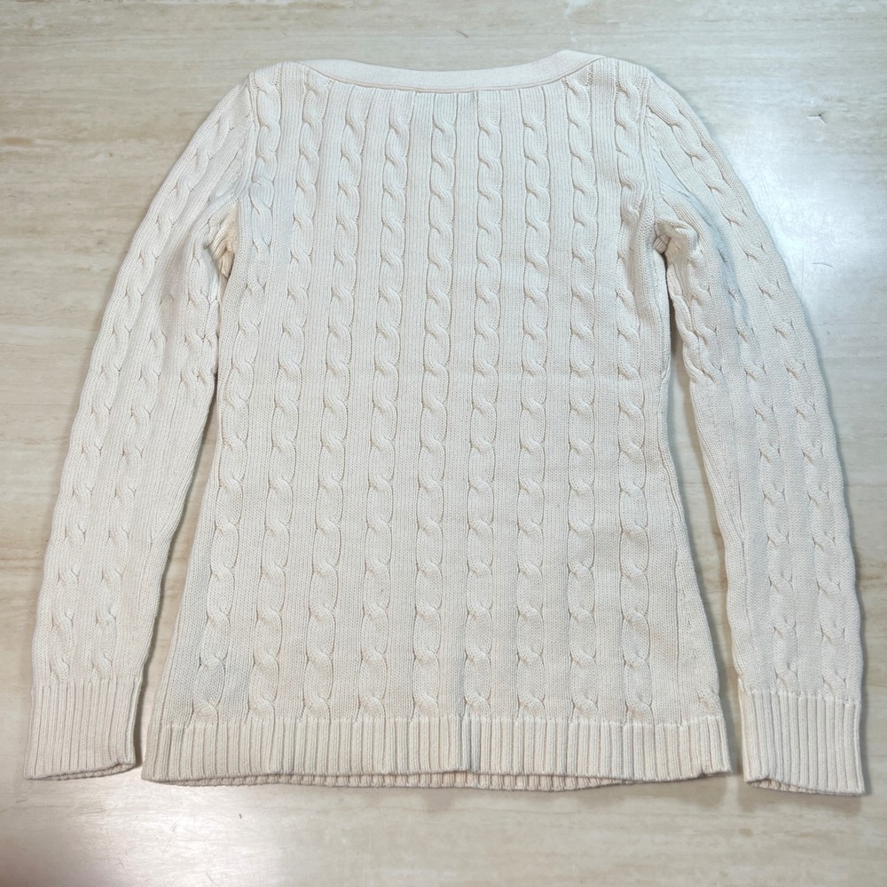 LAUREN Ralph Lauren Cream Cable Knit Boat Neck Sweater Gold Button Detail Size S - Picture 11 of 12